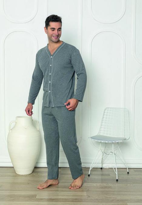 Pijama bărbați cu mânecă lungă și pantaloni lungi, Culoare Gri Inchis, Engros